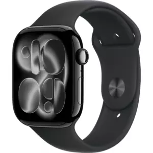 Apple Watch 11 46mm, Jet Black Aluminum, Black Sport Band, M/L